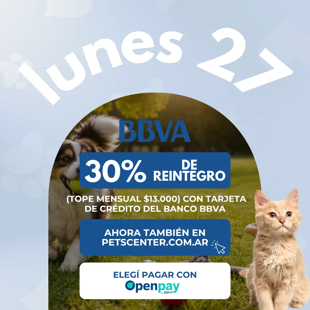 lunes 27 de abril 30% de reintegro con tope de $13.000 pagando con Openpay PETS CENTER