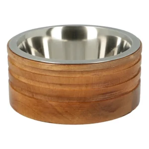 Comedero de Madera con Plato de Acero Inoxidable