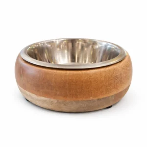 Comedero de Madera con Plato de Acero Inoxidable