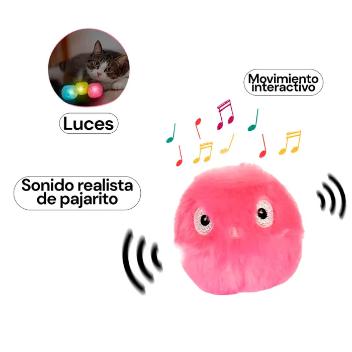 Pelota Peluche con Sonido y Luces Beepaw Bird-E | Rosa