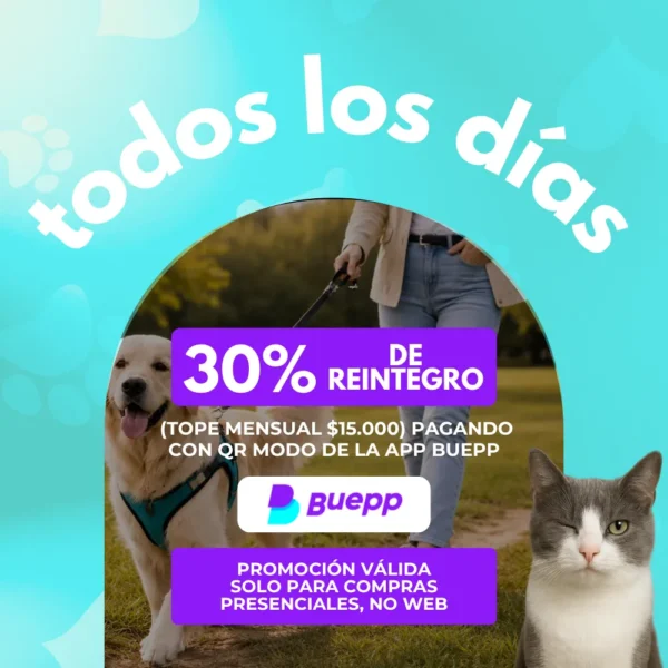 Banco Ciudad con app Buepp 30% de reintegro con tope mensual de $15.000 en PETS CENTER