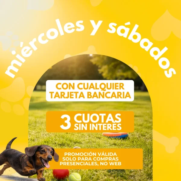 3 cuotas sin interés con todas las tarjetas bancarias miércoles y sábados