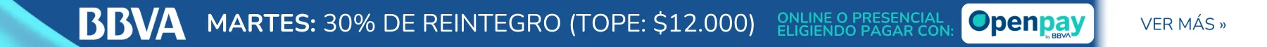 30% de reintegro martes y jueves y 3 cuotas sin interés viernes y sábados con BBVA online o presencial, eligiendo pagar con Openpay