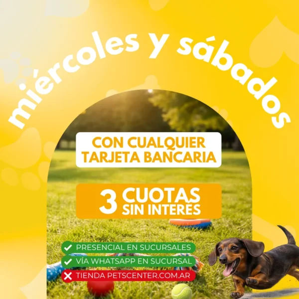 3 cuotas sin interés con todas las tarjetas bancarias miércoles y sábados