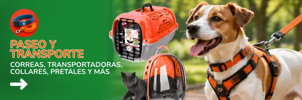 Collares, correas, pretales, arneses, bozales, transportadoras y más para el paaseo de tu perro o gato disponible en PETS CENTER