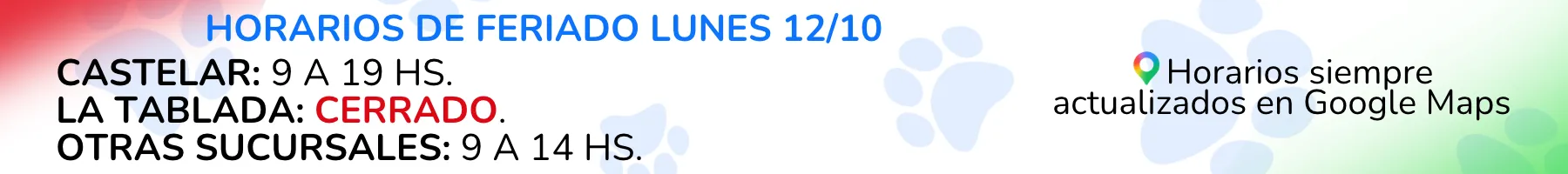 Horarios lunes 12 de octubre